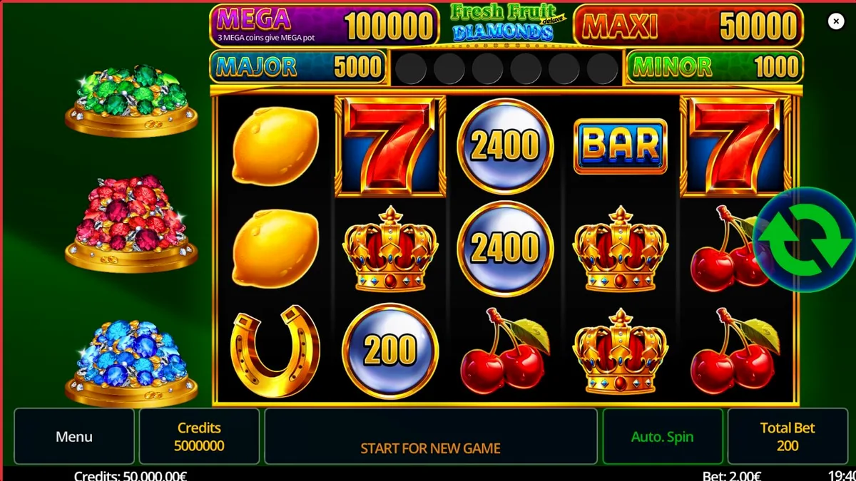 Fresh Fruit Deluxe Diamonds স্লট গেমের ইন্টারফেস এবং প্রতীকসমূহ